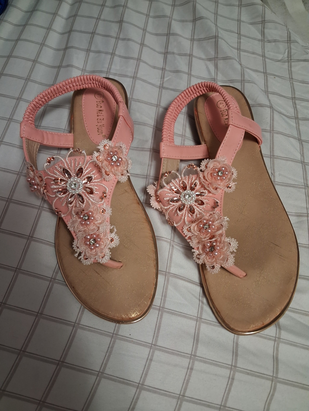 🌸 Pink Floral Rhinestone Elastic Thong Sandals | Size 11 / EU 41 ✨